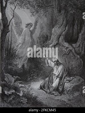 Die Qual im Garten. (Lukas 22:43). Gravur. Bibelillustration von Gustave Dore. 19. Jahrhundert. Stockfoto