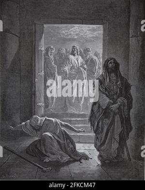 Das Gleichnis vom Pharisäer und Zöllner. (Lukas 18:11,13). Gravur. Bibelillustration von Gustave Dore. 19. Jahrhundert. Stockfoto