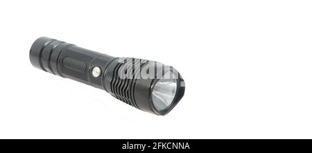 LED-Taschenlampe isoliert auf weißem Nahaufnahme-Bild Stockfoto