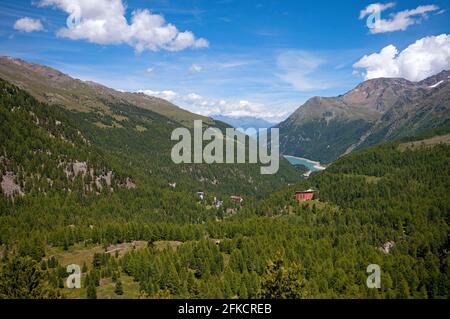 Martelltal (Martelltal), im Hintergrund der Gelloveretto-See, Bozen, Trentino-Südtirol, Italien Stockfoto