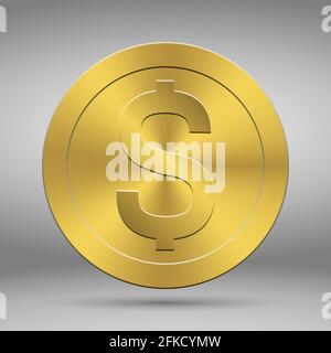 3d realistisches Gold-Dollar-Münzsymbol. Geld- oder Cash-Konzept. Vorlage für Ihr Design Stock Vektor