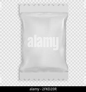 Realistische weiße leere Schablone Verpackung Folie Feuchttücher. Lebensmittelverpackung Kaffee, Salz, Zucker, Arten Vorlage für Ihr Design Stock Vektor