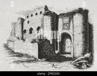 Spanien, Kastilien, Zamora. Überreste des Palastes von Doña Urraca, wo Vellido Dolfos nach der Tötung des Königs Don Sancho Zuflucht fand. Stich von Pizarro. Historia General de España von Pater Mariana. Madrid, 1852. Stockfoto