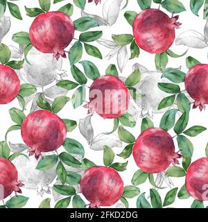 Granatapfel. Aquarellmuster mit Früchten Stockfoto