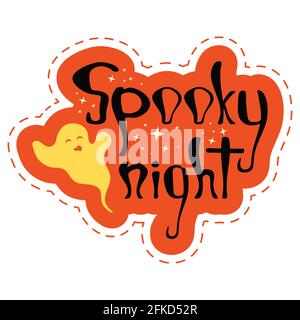 Halloween Aufkleber mit Geistern und Text - gruselige Nacht Stock Vektor