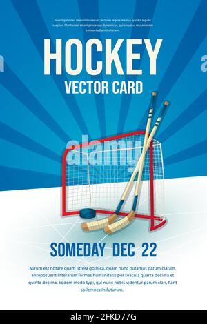 Hockey Flyer, Poster Design, Sport Einladung Vektor editierbare Vorlage.Ball mit Tischtennis Paletten und Netz Stock Vektor