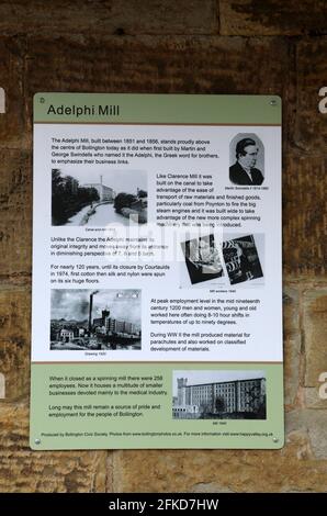 Tourist Information Board in Adelphi Mill in Bollington Stockfoto