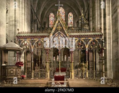 Die Chorleinwand in der Hereford Cathedral, Hereford, Herefordshire um 1890-1900 Stockfoto