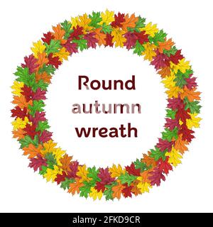 Runder Herbstkranz mit Aquarell-Eichenblättern Stockfoto