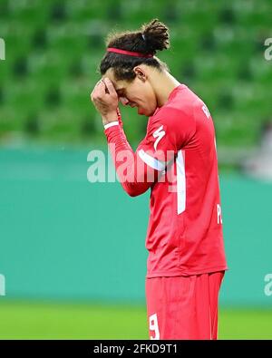 Bremen, Deutschland. 30. Apr 2021. firo: DFB-Cup-Halbfinale 04/30/2021 SV Werder Bremen - RB Leipzig Yussuf Poulsen (Leipzig) Quelle: dpa/Alamy Live News Stockfoto