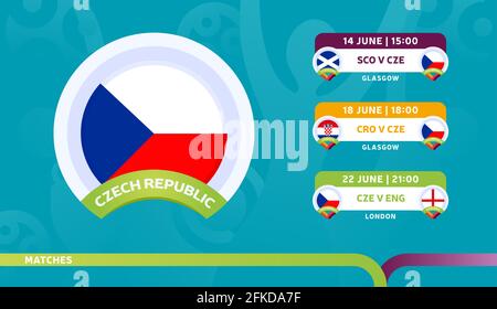 Nationalmannschaft der tschechischen republik Spielplan für die letzte Etappe der Fußballmeisterschaft 2020. Vektor-Illustration von Fußball 2020 Spielen. Stock Vektor