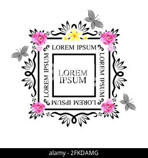 Ein quadratischer Rahmen aus Blumen im Vintage-Stil. Vektorgrafik Stock Vektor