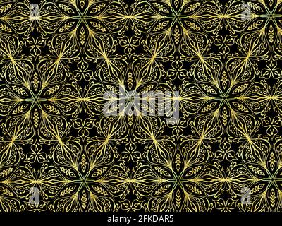 Goldene arabische Ornamente nahtloses Muster. Araber Mode, geometrische islamische Ornament und Gold ramadan nahtlose marokkanische Fliesenmuster Motiv mit schwarzem b Stockfoto