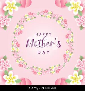 Happy Mothers Day Grußkarte Poster Vektor mit 3d realistische Blumen und Herz, Muttertag wünscht Banner Stock Vektor