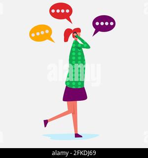 Junge Frau im Gespräch auf dem Smartphone, während zu Fuß Vektor-Illustration in Flacher Style Stock Vektor