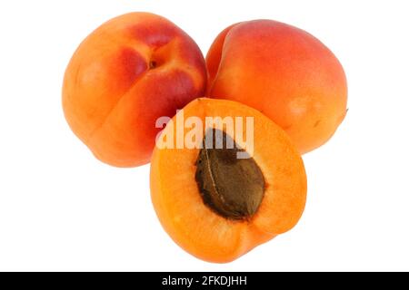 Drei frische Nectarine auf weißem Hintergrund Stockfoto