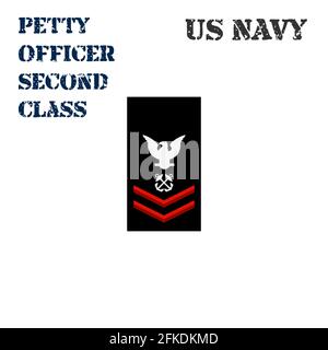 Realistische Vektor-Ikone des Armbands Chevron des Petty Officers Second Class der US Navy. Stock Vektor