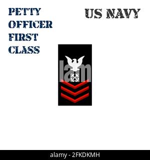 Realistische Vektor-Ikone des Armbands Chevron des Petty Officers First Class der US Navy. Stock Vektor