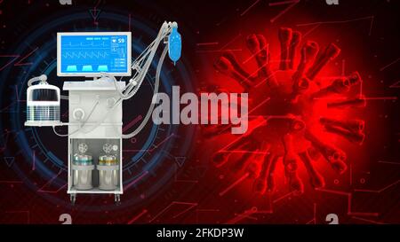 IAW-Beatmungsgerät mit Coronavirus, cg Medicine 3d-Illustration Stockfoto