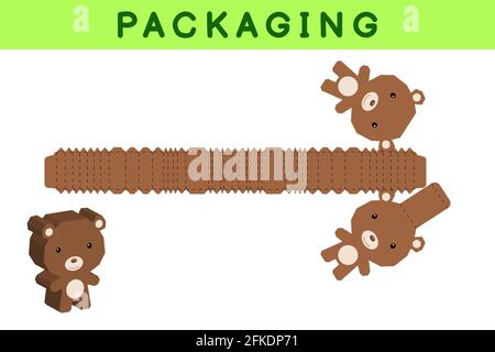 Party Favor Box gestanzte Bär Design für Süßigkeiten, Süßigkeiten, kleine Geschenke, Bäckerei. Paketvorlage, tolles Design für jeden Zweck, Geburtstage, Baby-Show Stock Vektor