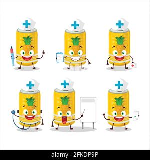 Arzt Beruf Emoticon mit Ananas Soda kann Zeichentrickfigur Stock Vektor