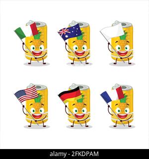 Ananas Soda kann Zeichentrickfilm Charakter bringen die Flaggen der verschiedenen Länder Stock Vektor