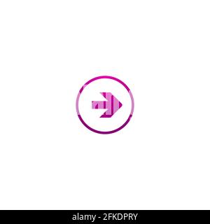Violetter Pfeil nach rechts im Kreis. Flaches Symbol isoliert auf Weiß. Symbol „Weiter“. Geben Sie als Nächstes das Schild ein. Pfeil nach Osten. Geometrischer Stil Stock Vektor