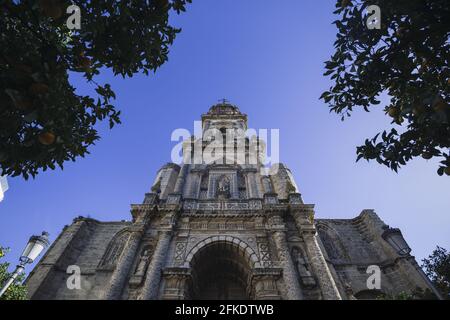 Blick auf die majestätische Kirche von San Miguel In Jerez de la Frontera Stockfoto