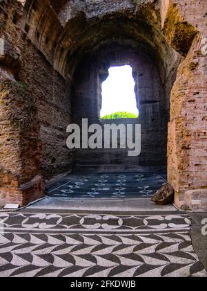 Mosaikboden, Ruinen der Caracalla-Thermen (Terme di Caracalla), Thermae Antoninianae , eines der wichtigsten Bäder Roms zur Zeit der Stockfoto