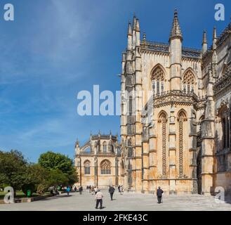 Batalha, Bezirk Leiria, Portugal. Kloster Santa Maria da Vitoria na Batalha. Das Kloster ist ein UNESCO-Weltkulturerbe. Es wird als ein angesehen Stockfoto