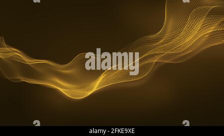 Fantastische goldene Licht abstrakte Wellen Hintergrund. Punkte Verbindungskonzept. 3d-Rendering. Stockfoto
