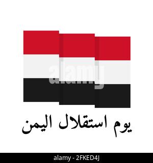 Yemen Independence Day Schriftzug in arabischer Sprache mit Flagge. Nationalfeiertag am 30. November. Vektorvorlage für Banner, Typografie Pos. Stock Vektor