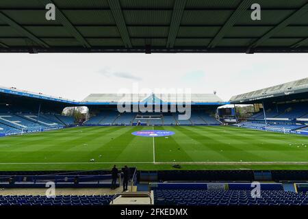 SHEFFIELD, GROSSBRITANNIEN. 1. MAI Gesamtansicht von Hillsborough, Heimat von Sheffield Wednesday während des Sky Bet Championship-Spiels zwischen Sheffield Wednesday und Nottingham Forest in Hillsborough, Sheffield am Samstag, 1. Mai 2021. (Quelle: Jon Hobley, Mi News) Stockfoto