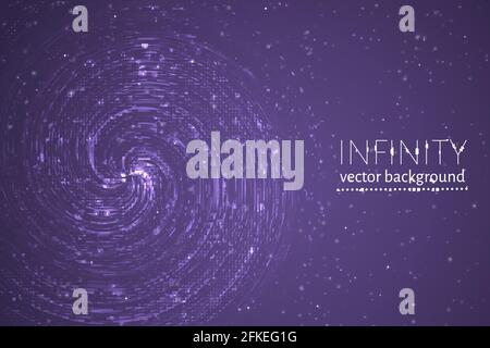 Ultravioletter gewellter Raumhintergrund. Glühende Spirale kosmisches Banner. Unendlich Vektorgrafik. Einfache Bearbeitung von Designvorlagen für Ihre Kunstwerke. Stock Vektor