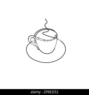 Kaffeetasse einzeilige Vektor lineart. Fortlaufende Liniendarstellung. Heißgetränk Tasse Bild. Stock Vektor