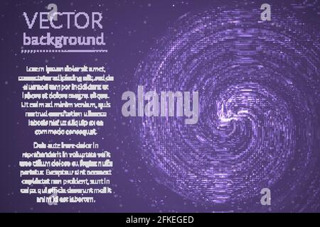 Ultravioletter gewellter Raumhintergrund. Glühende Spirale kosmisches Banner mit Beispieltext. Futuristische Vektorgrafik. Leicht zu bearbeitende Designvorlage für y Stock Vektor