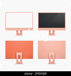 Moderne orangefarbene Desktop-Computer im Set Stock Vektor