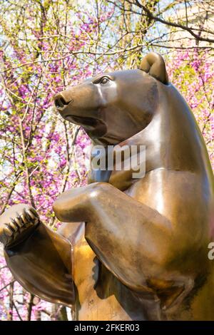 Die Statue der Gruppe der Bären ist wunderschön im Springtime, Central Park, NYC Stockfoto