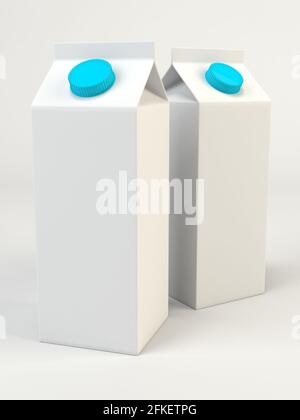 Weißer Milchkarton mit blauem Deckel Stockfoto