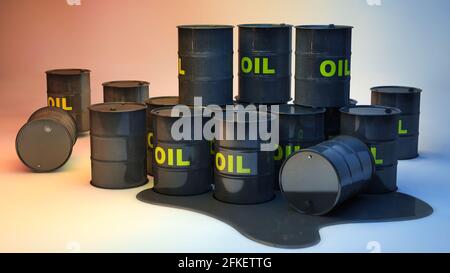 Fässer für Ölhintergrund. 3D-Rendering Stockfoto