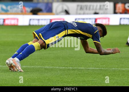 Marcantonio Bentegodi Stadion, Verona, Italien, 01. Mai 2021, eddie salcedo (verona) verzweifelt nach dem Treffer auf den Posten während Hellas Verona vs Spezia Calcio, Italienische Fußballserie A Spiel - Foto Alessio Tarpini / LM Stockfoto