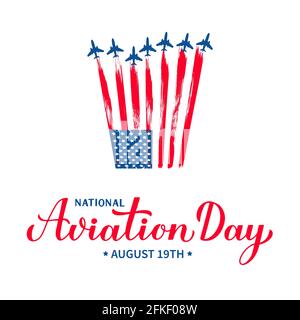 National Aviation Day Kalligraphie Handschriftzug isoliert auf weiß. Urlaub in den USA am 19. August gefeiert. Vektorvorlage für Banner, Typografie Pos. Stock Vektor