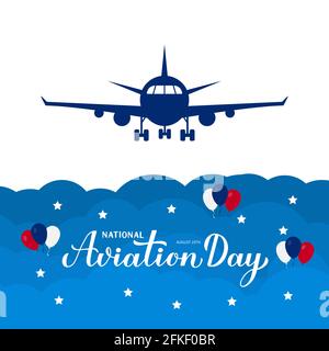 National Aviation Day Typografie-Poster. Kalligraphie Hand Schriftzug und Flugzeug. Urlaub in den USA am 19. August gefeiert. Vektorvorlage für Banner, Stock Vektor
