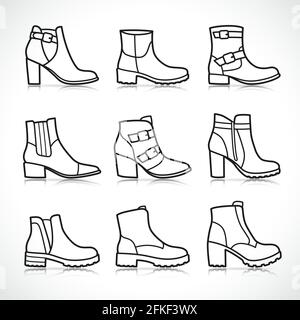 Vektordarstellung der Symbole für isolierte Stiefel Stock Vektor