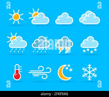 Vektordarstellung von Wettersymbolen auf blauem Hintergrund Stock Vektor