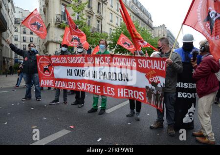 Mai-Parade in Paris, in einem Klima der Spannung von Anfang an. Blackbocks' verhinderte den reibungslosen Ablauf des marsches der Gewerkschaften trotz Polizei Stockfoto