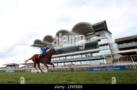 Mohaafeth wird von Jockey Jim Crowley auf dem Weg zum Gewinn der Betfair Newmarket-Einsätze am 2000 Guineas Day, einem Teil des QIPCO Guineas Festivals auf der Newmarket Racecourse, gefahren. Bilddatum: Samstag, 1. Mai 2021. Stockfoto