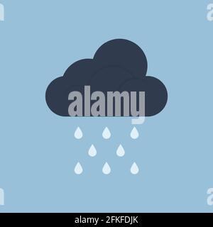 Eine dunkle Wolke mit vertikalem Regen ist auf einem soliden blauen Hintergrund isoliert. Flache Vektordarstellung eines Wettersymbols. Stock Vektor