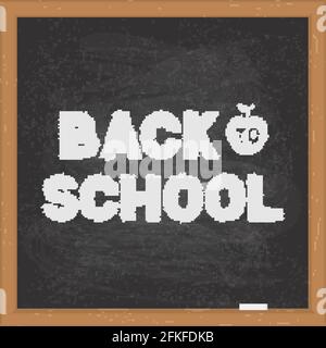 Zurück zur Schule Kalligraphie Handschriftzug auf schwarzem Brett mit Holzrahmen. Vektorvorlage für Typografie Poster, Logo Design, Banner, Flyer, Begrütin Stock Vektor