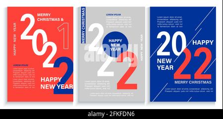 Setzen Sie 2022 Neujahrsbanner, Flyer in rot, blau, weiß Stock Vektor